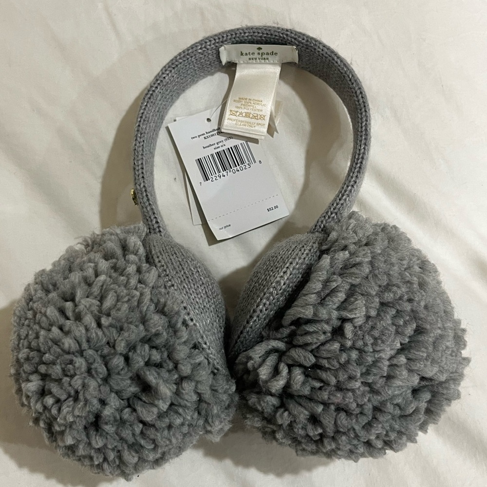 Kate Spade Gray Earmuffs Balls Brand New With Tags Wool